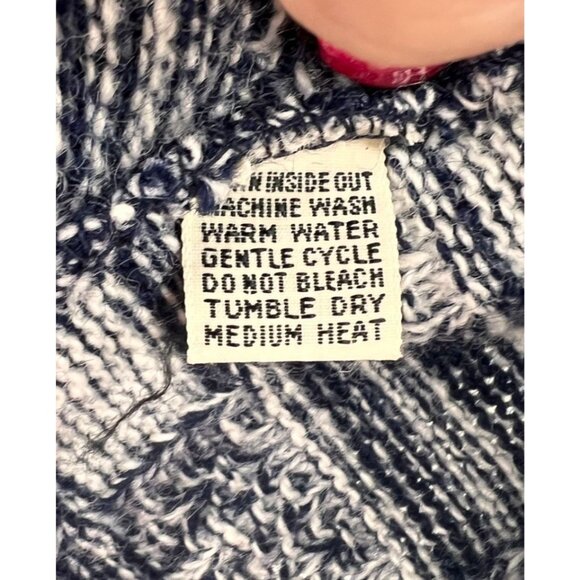 VTG Sweater Bee By Banff Ltd NVY WHT Knit Cape Fringe Hem Button Close RARE EUVC - Picture 10 of 11